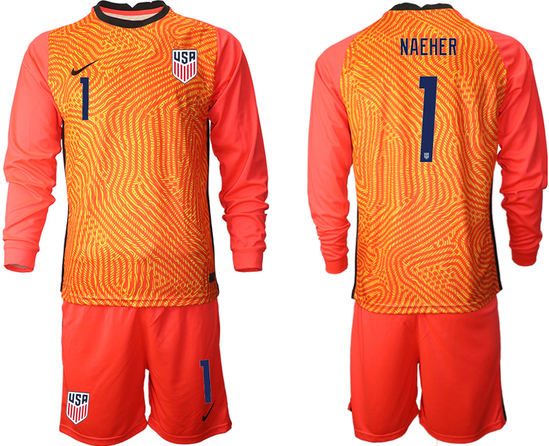 Men 2020-2021 Season National team United States goalkeeper Long sleeve red #1 Soccer Jersey1->united states jersey->Soccer Country Jersey